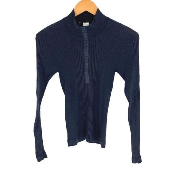 Sugar Products Womens Ribbed Half Button Long Sleeve Knit Top‎ Navy Size XSmall - Picture 2 of 7